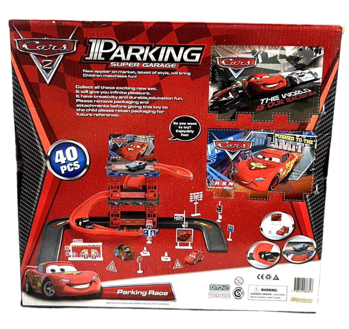 Disney Pixar Cars 2 Parking Super Garage Play Set Included 4 mini Cars