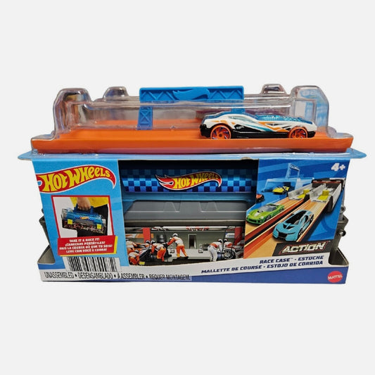 Hot Wheels Race Case Track Set With 2 Hot Wheels Cars, Dual Launcher For Side-By-Side Racing, Storage Container,
