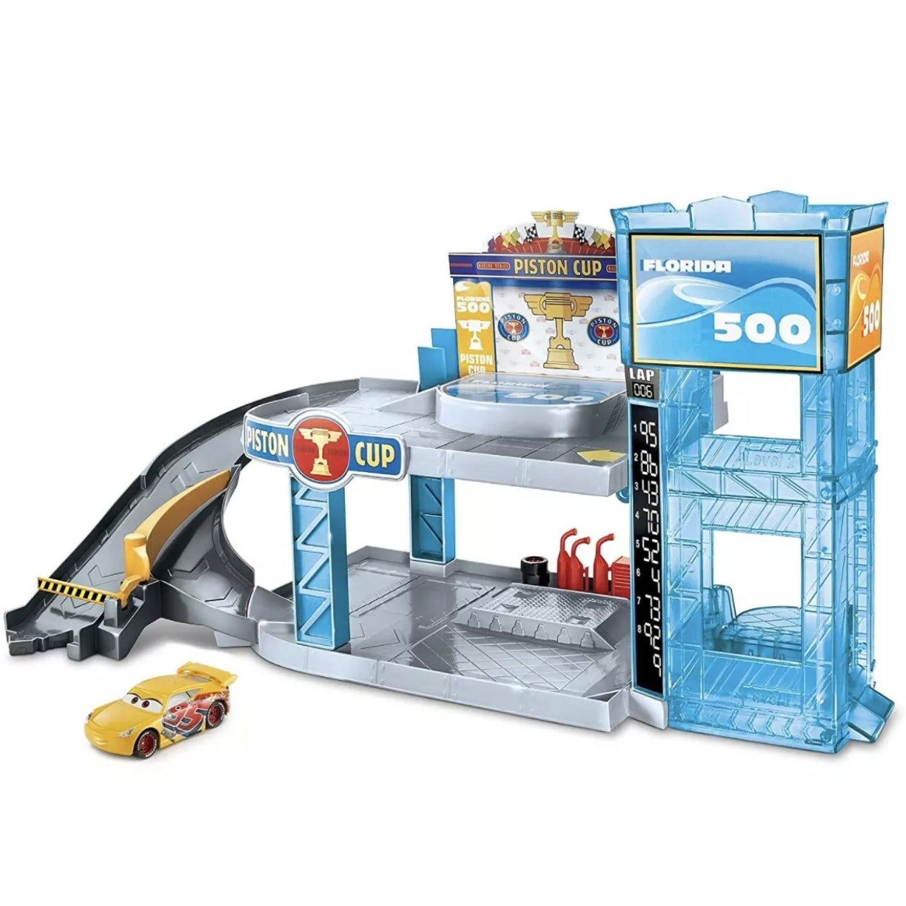 Disney Pixar Cars Florida 500 Racing Garage Jackson Storm Vehicle Included