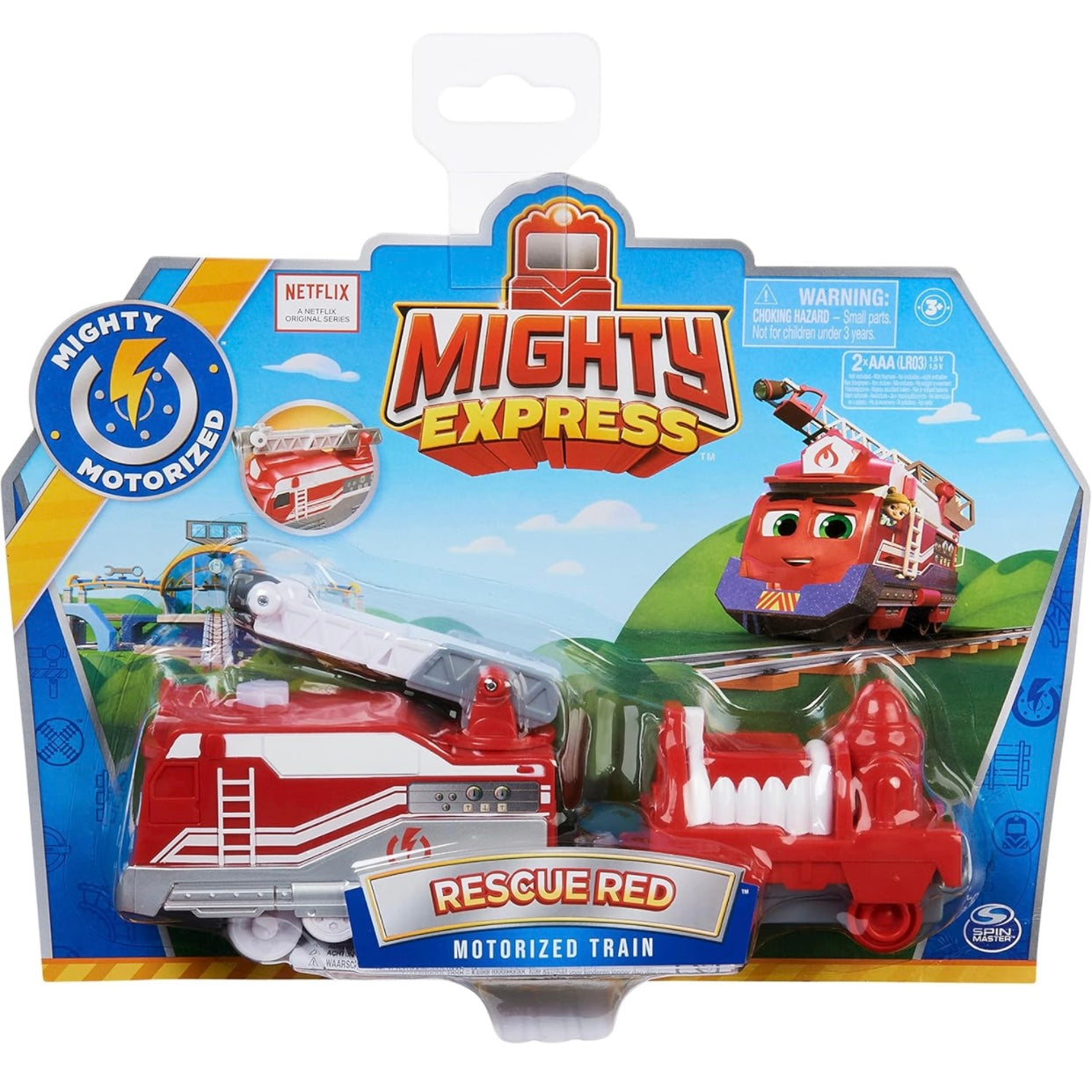 Mighty Express, Rescue Red Motorized Toy Train with Working Tool and Cargo Car