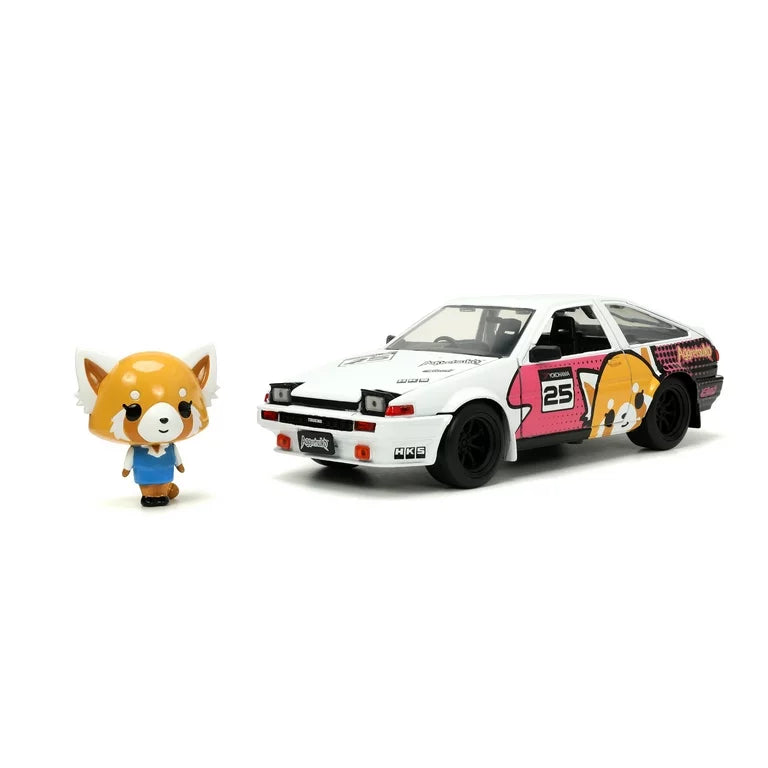 Hollywood Rides 1:24 Die-Cast 1986 Toyota Trueno (AE86) with Aggretsuko Figure,