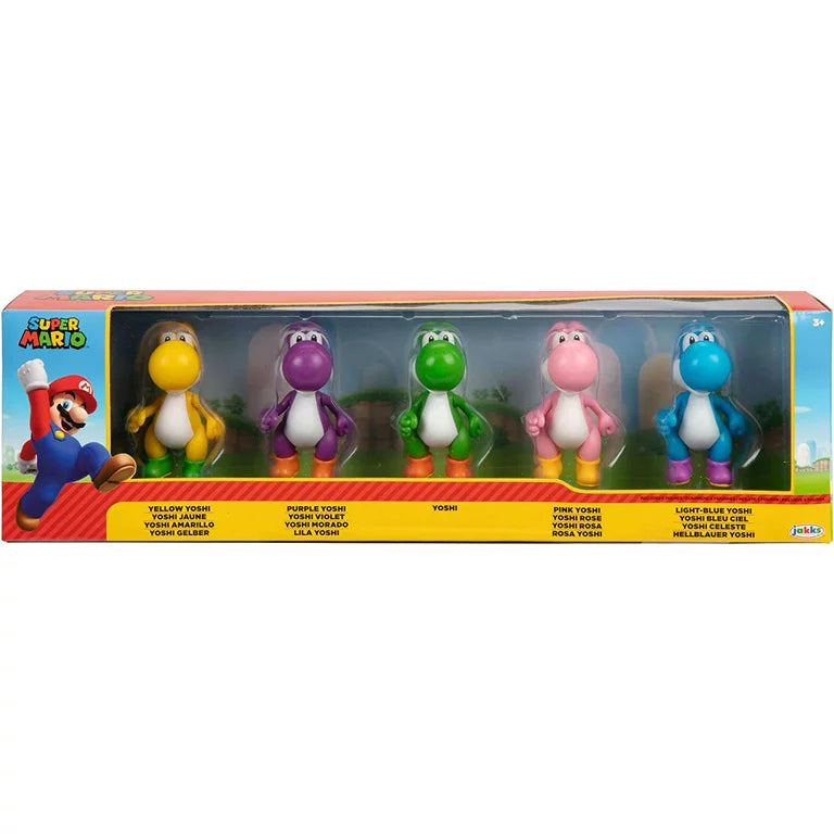 Super Mario Yoshi Multi-Pack Yellow, Purple, Green, Pink & Light Blue Yoshi Mini Figure 5-Pack
