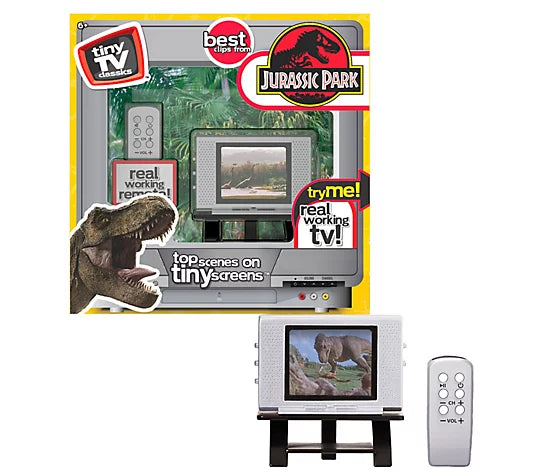 Tiny TV Classics Collectible Jurassic Park TV with Real Working Remote (Damaged Box)