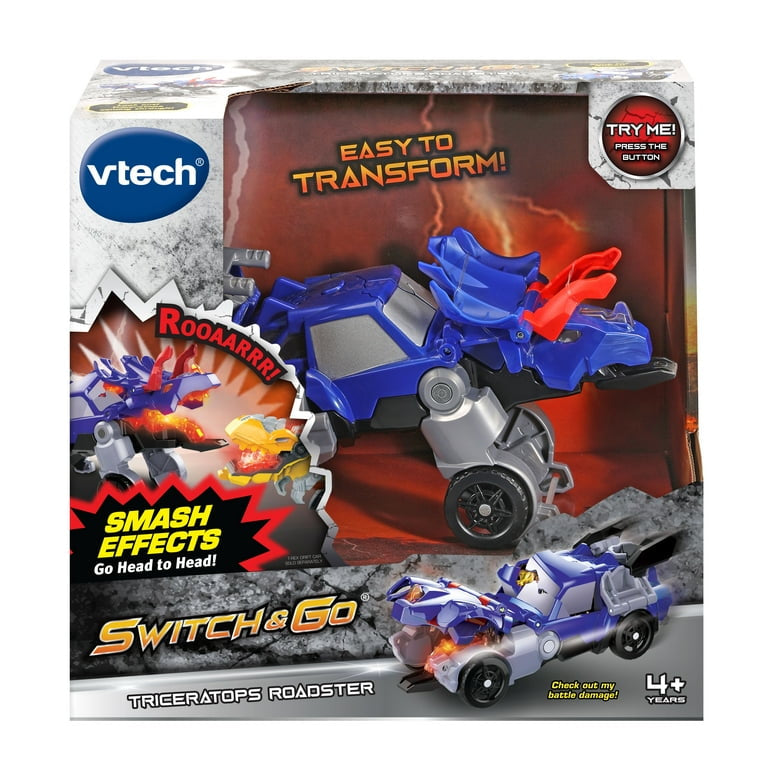 VTech Switch and Go Triceratops Roadster Transforming Blue Dino Crasher