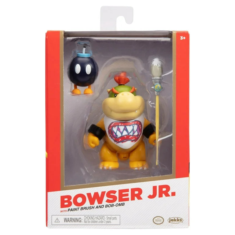 Nintendo Super Mario Gold Collector Series - Bowser Jr Action Figure Set with Rainbow Brush and Bob-Omb. 3 Pieces