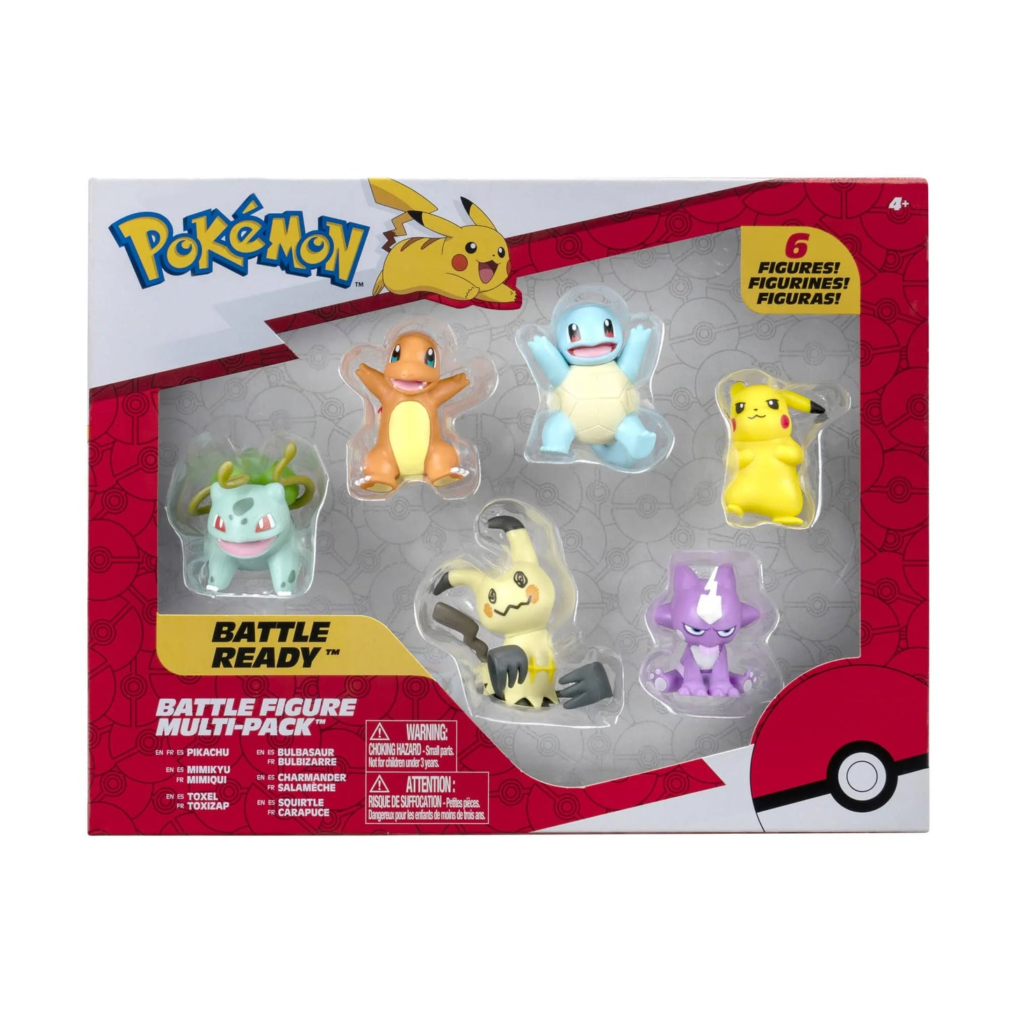 Pokémon Battle Figure 6 Pack-Features 2-Inch Pikachu, Squirtle, Charmander, Bulbasaur, Mimikyu & Toxel-Authentic