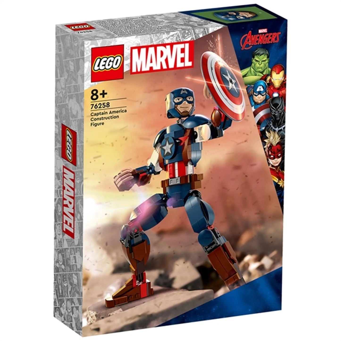 LEGO Marvel Captain America Construction Figure Buildable Posable Marvel Collectible with Attachable Shield for Play and Display 76258