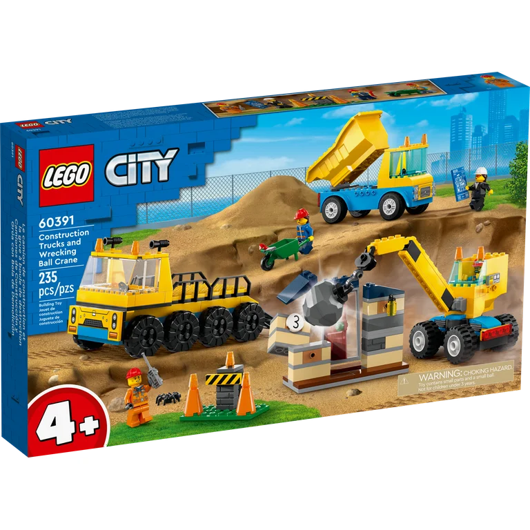 LEGO City Construction Trucks and Wrecking Ball Crane Includes 3 Construction Vehicles, 60391