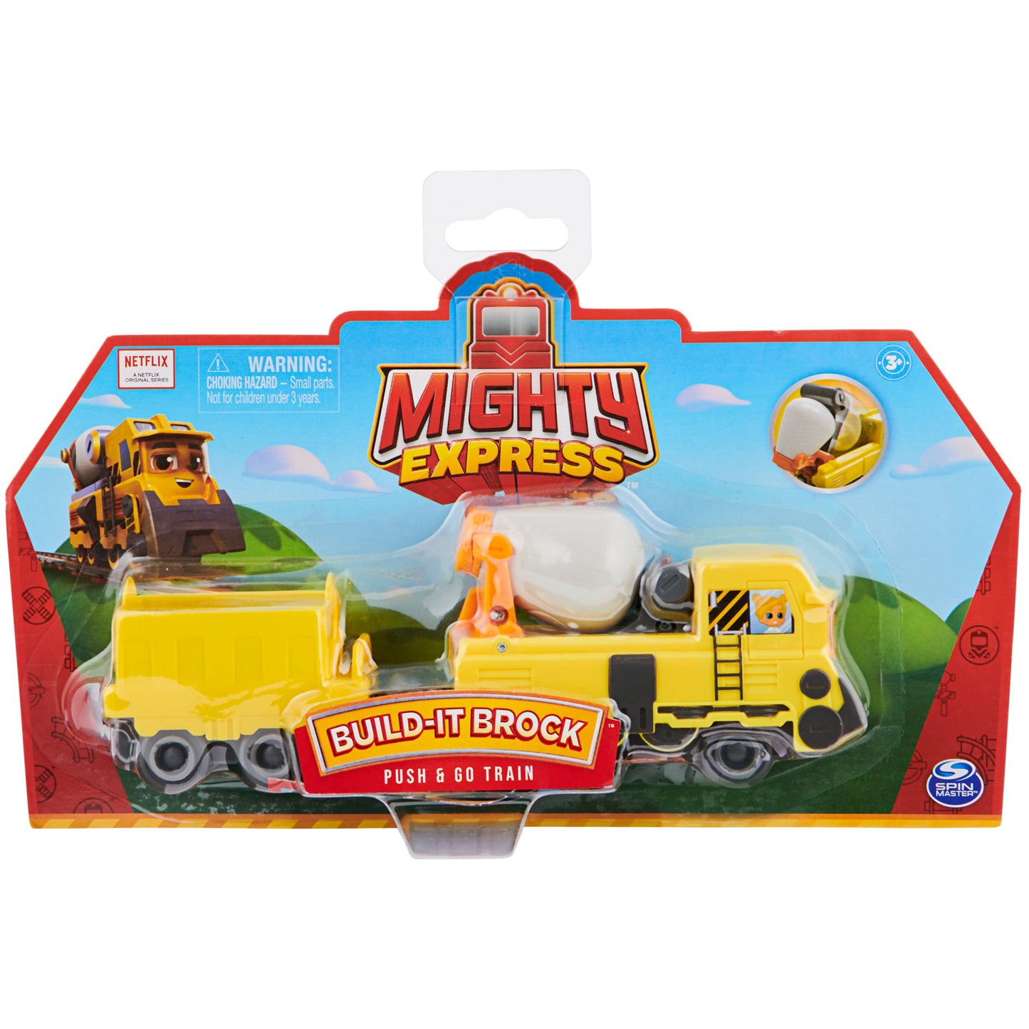 Mighty Express. Build-It Brock Push and Go Toy Train with Cargo Car