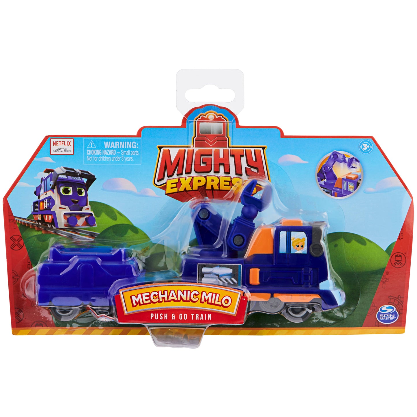 Mighty Express, Mechanic Milo Push and Go Toy Train with Cargo Car