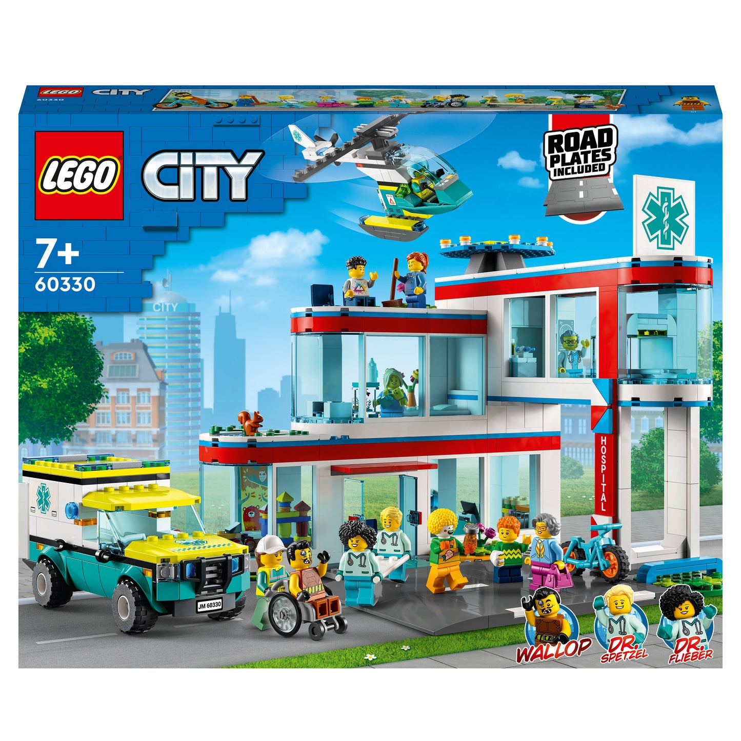 LEGO City Hospital Building Set 60330 with Toy Ambulance, Rescue Helicopter and 12 Mini Figures,