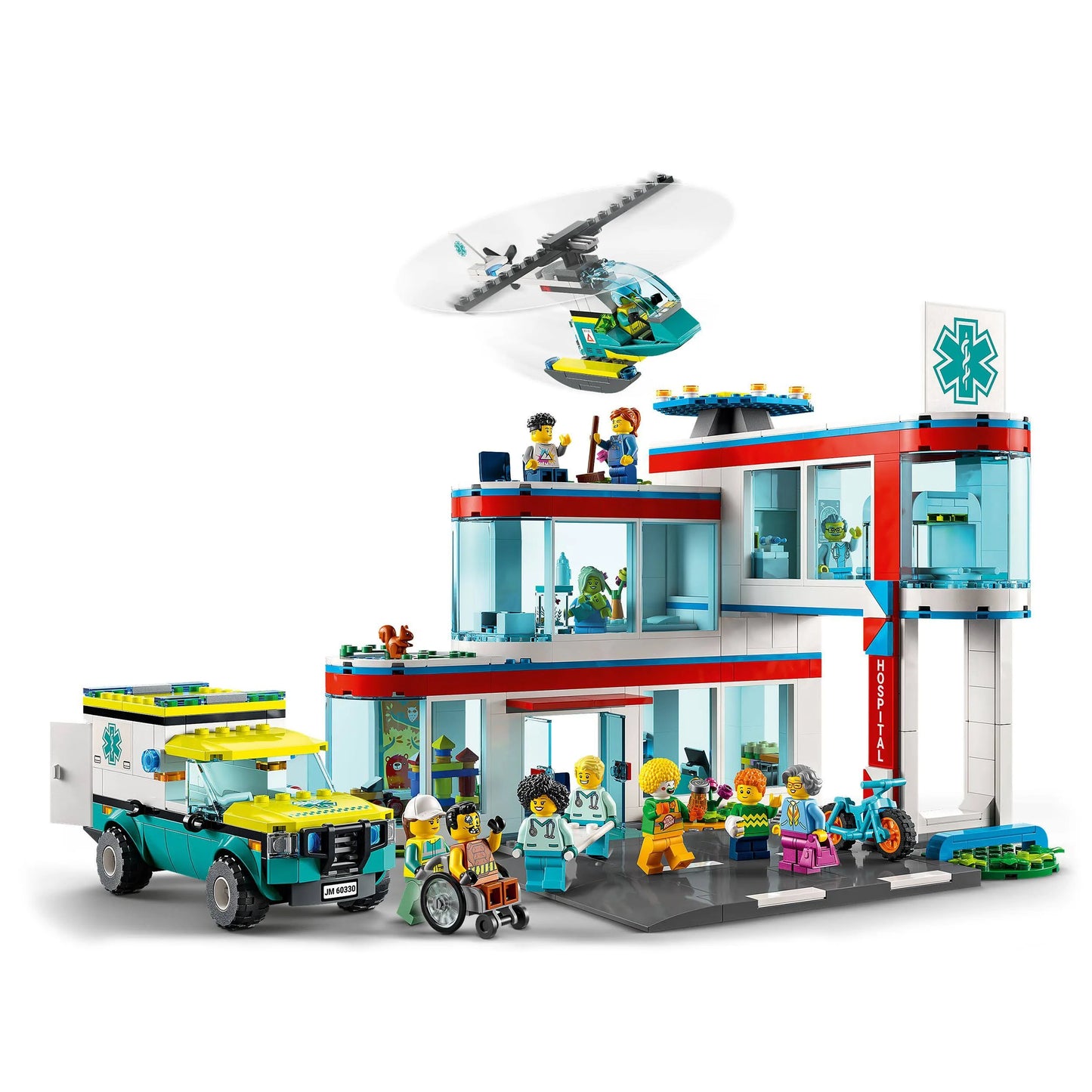 LEGO City Hospital Building Set 60330 with Toy Ambulance, Rescue Helicopter and 12 Mini Figures,