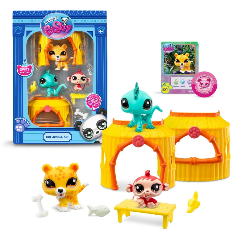 Littlest Pet Shop, Tiki Jungle Play Pack Series 1 Gen 7, Pets #50, #51, #52, LPS Collectible Play Figure
