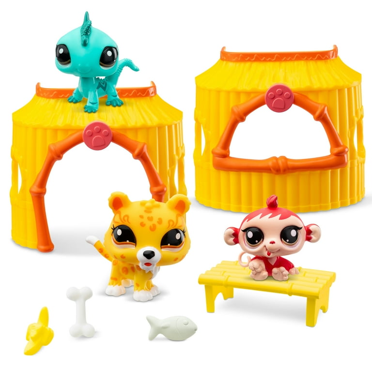 Littlest Pet Shop, Tiki Jungle Play Pack Series 1 Gen 7, Pets #50, #51, #52, LPS Collectible Play Figure
