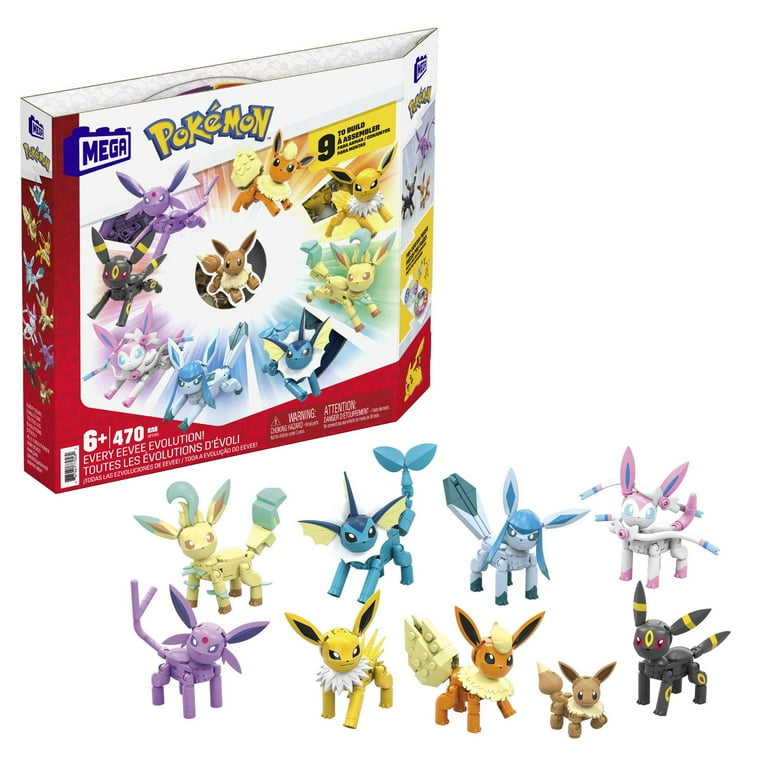 MEGA Pokemon Action Figure Building Toys, Every Eevee Evolution with 470 Pieces, 9 Poseable Characters,