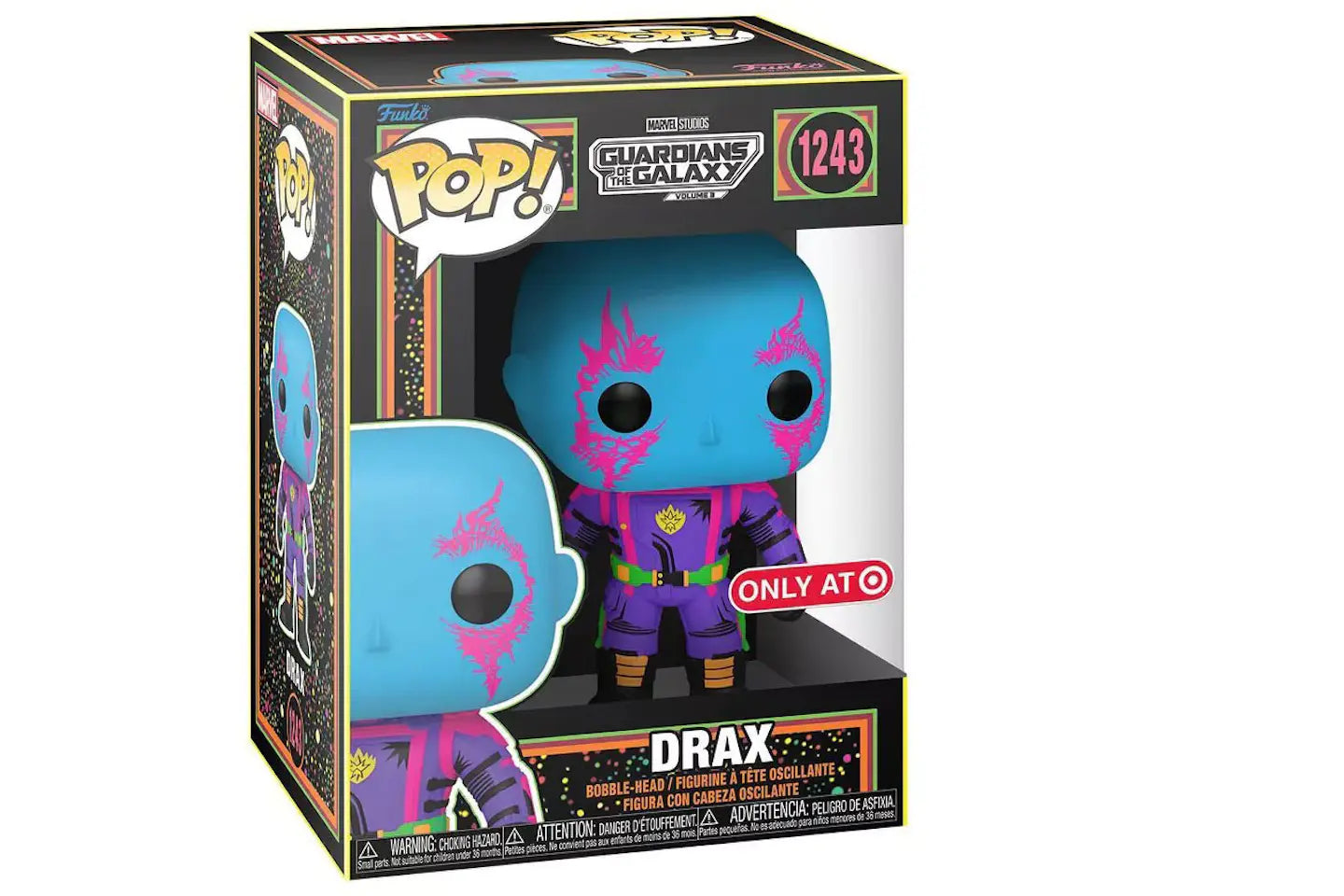 Funko Pop! Tee Marvel Studios Guardians of the Galaxy Volume 3 Blacklight Drax with Tee Target Exclusive Bundle