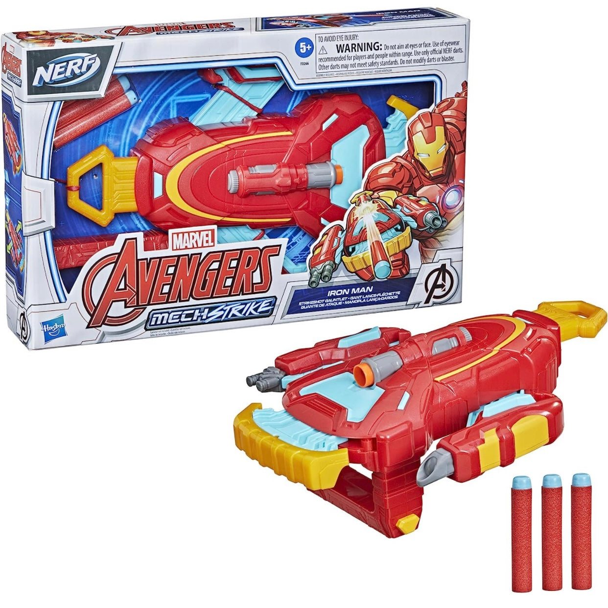 Avengers Marvel Mech Strike Iron Man Strikeshot Gauntlet Role Play with 3 NERF Darts,