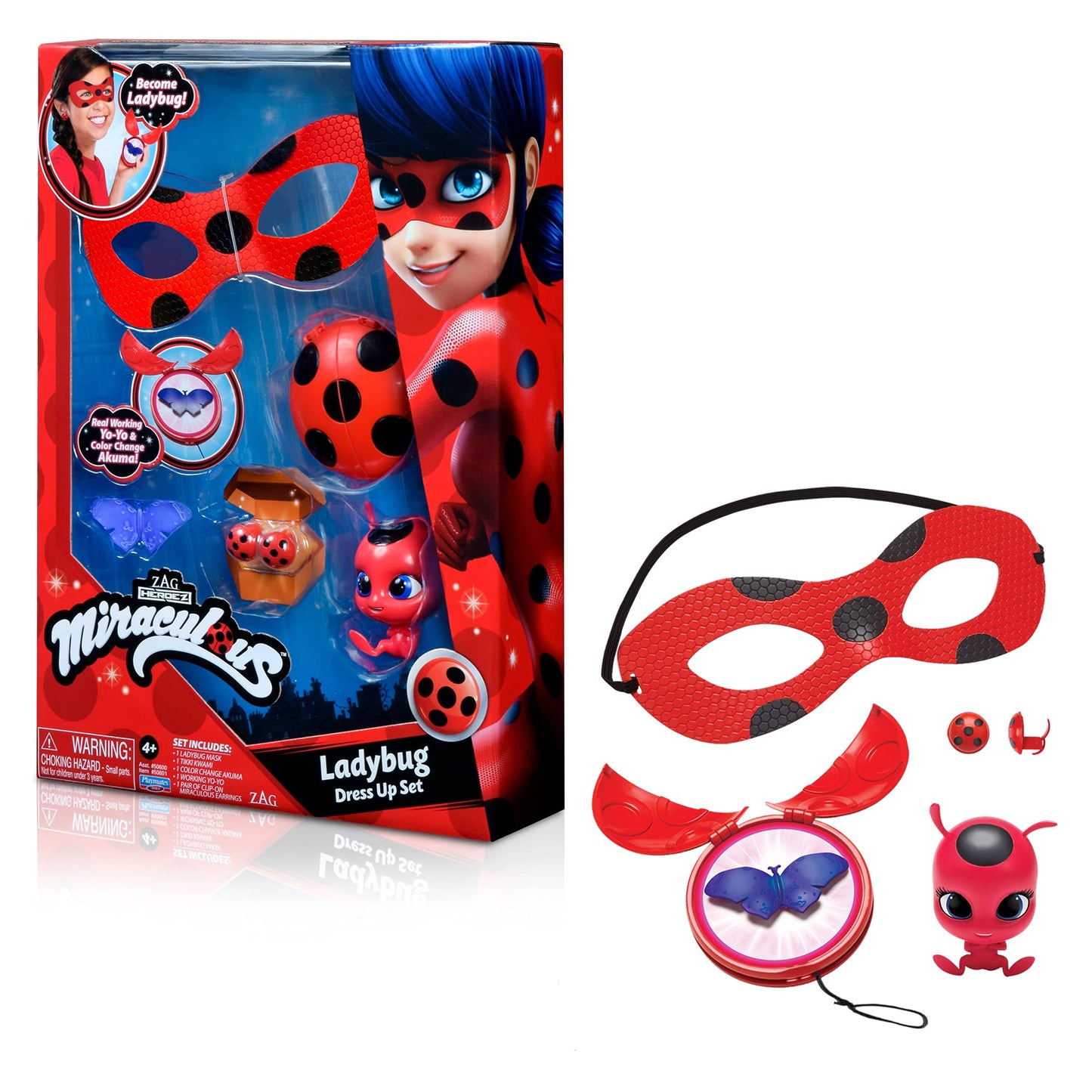 Miraculous Ladybug Dress Up Set with Yoyo, Color Change Akuma, kwami, mask and Earrings by Playmates