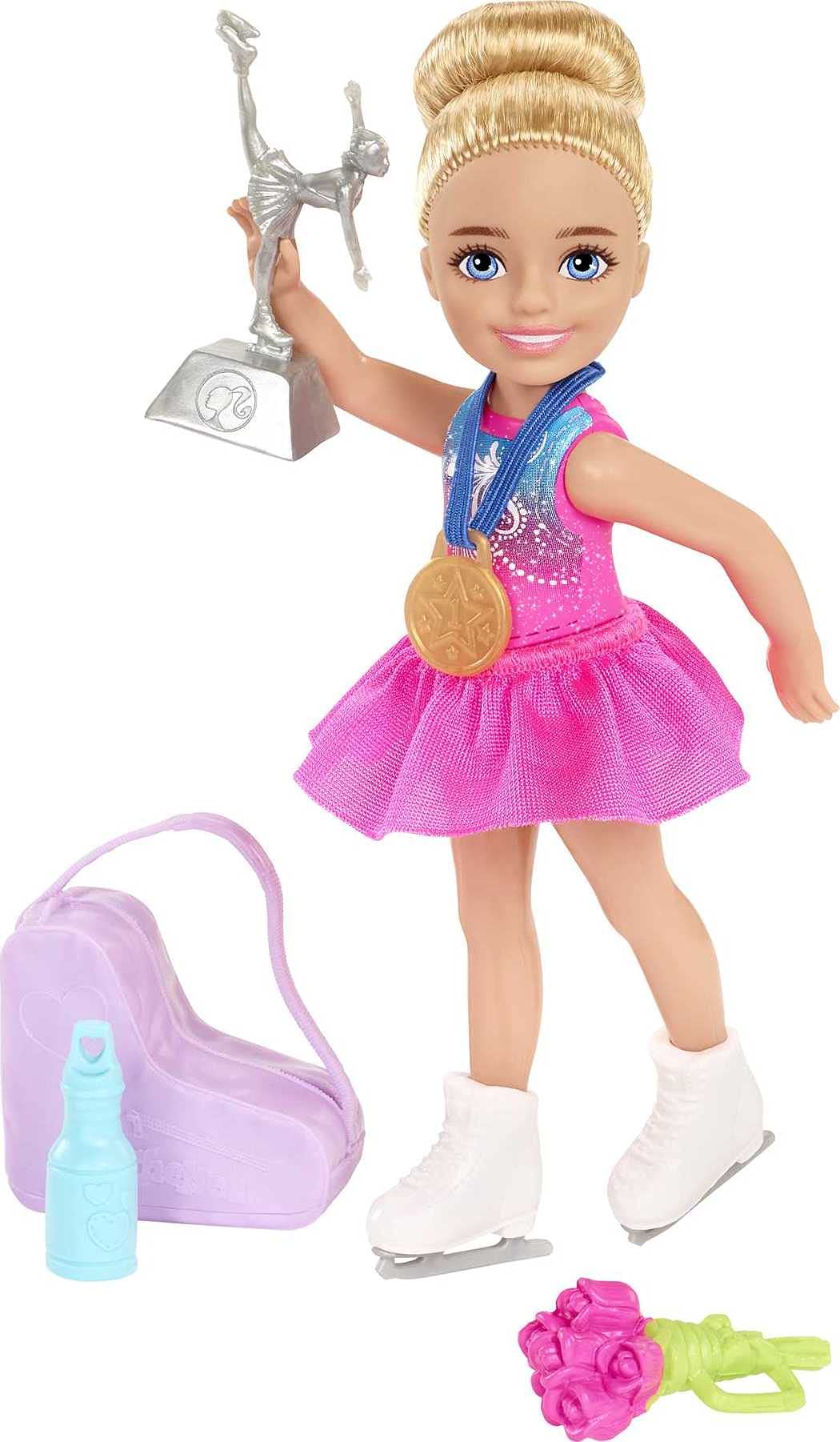 Barbie Chelsea Can Be Doll & Playset, Blonde Ice Skater Small Doll with Removable Outfit & 6 Career Accessories