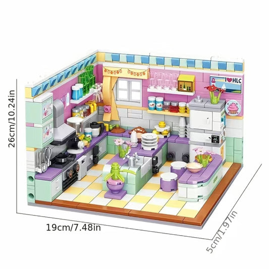 Mini Kitchen, Creative Model Ornaments, Puzzle Building Block Toys 595-PCS