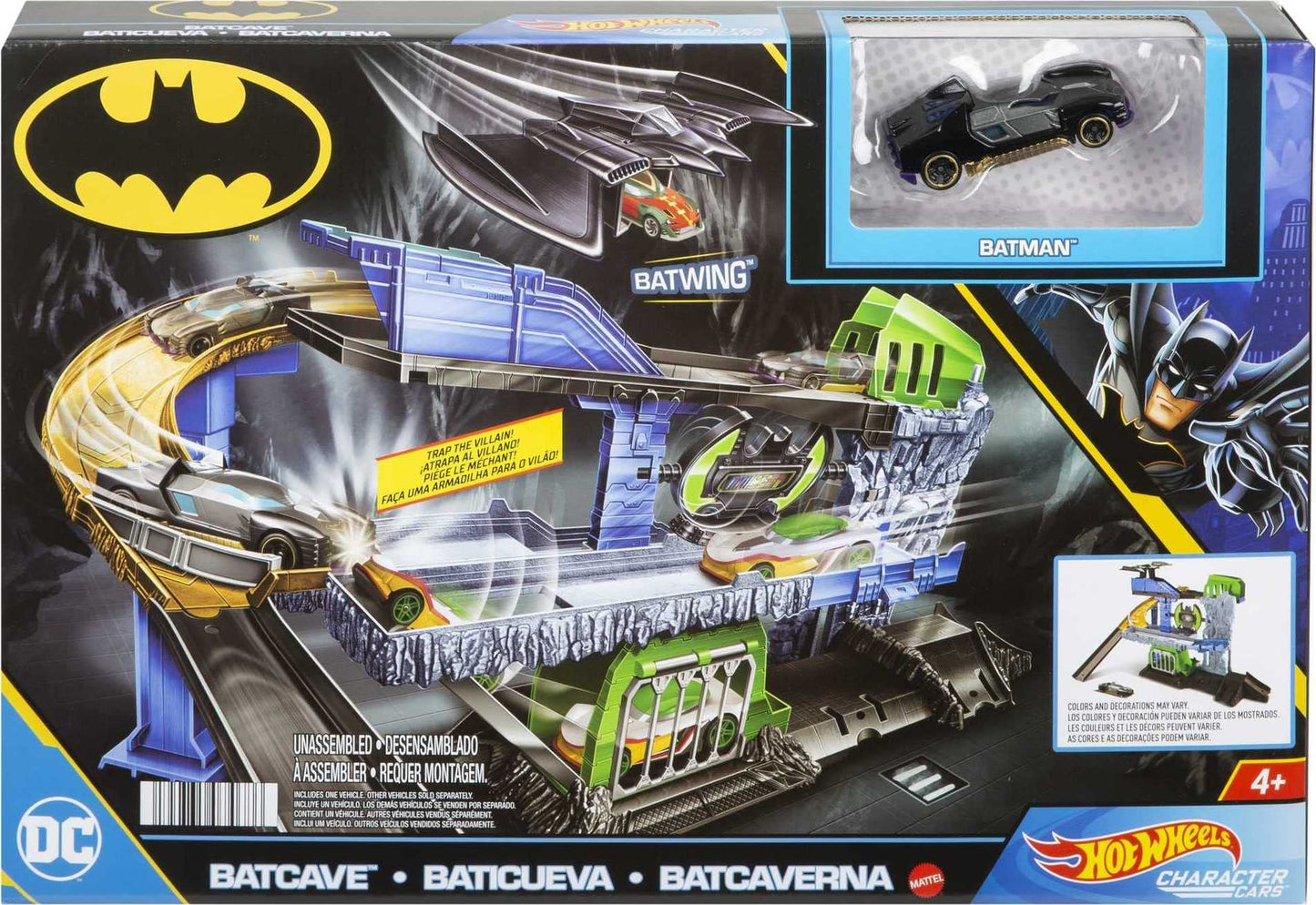 Hot Wheels DC Batcave Playset with Batman Character Car in 1:64 Scale, with Storage