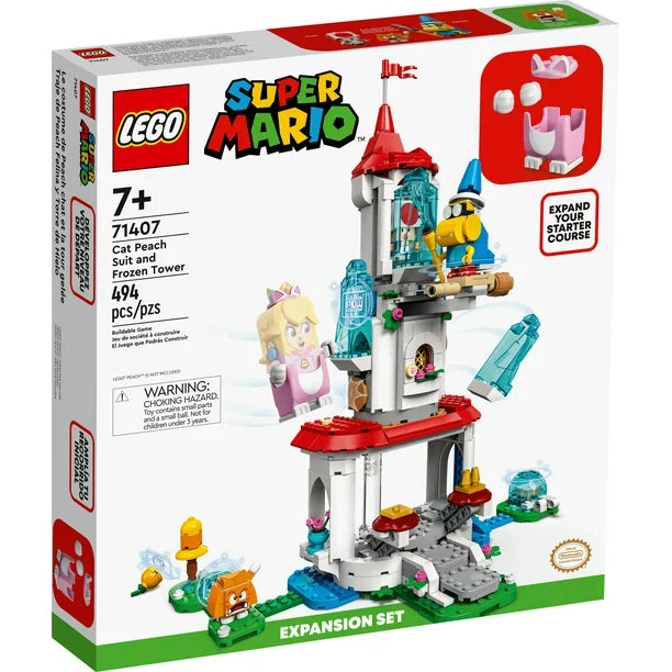 LEGO Super Mario Cat Peach Suit and Frozen Tower Expansion Set 71407, Buildable Game with Castle Toy and Costume, plus Kamek & Toad Figures