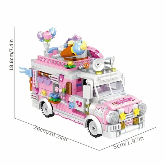 Dessert Truck, Fruit Cake, Hamburger, Ice Cream Bricks, Food Truck Puzzle Building Brick Models 590-PCS