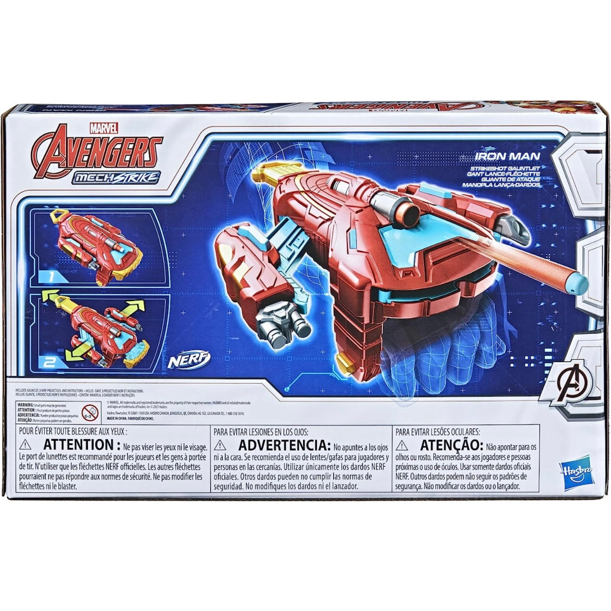 Avengers Marvel Mech Strike Iron Man Strikeshot Gauntlet Role Play with 3 NERF Darts,