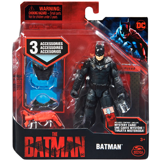 DC Comics, Batman 4-inch Action Figure with 3 Accessories and Mystery Card, The Batman Movie Collectible Figure
