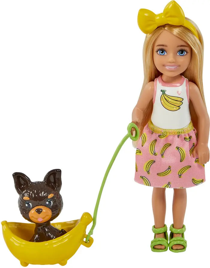 Barbie Chelsea Doll & Accessories, Blonde Small Doll with Removable Skirt, Puppy, Pet Bed & More