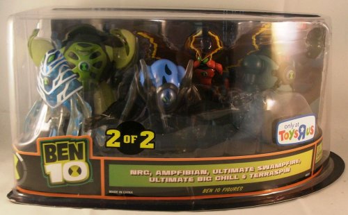 Ben 10 ToysRus Exclusive 4 Inch Action Figure 5Pack NRG. Amphibian. Ultimate Big Chill. Ultimate Swampfire Terraspin Set 2 of 2