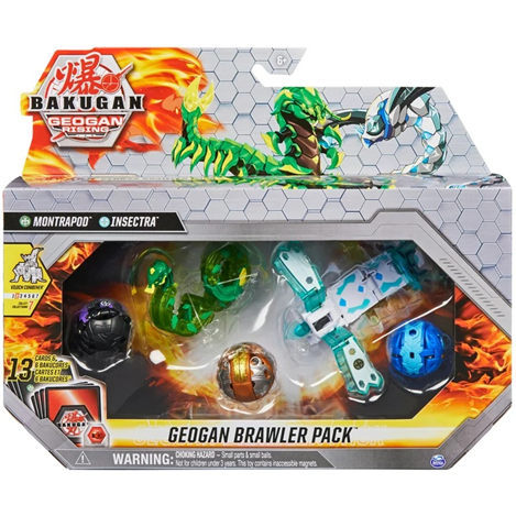 Bakugan Geogan Brawler 5-Pack. Exclusive Montrapod and Insectra Geogan and 3 Bakugan Collectible Action Figures
