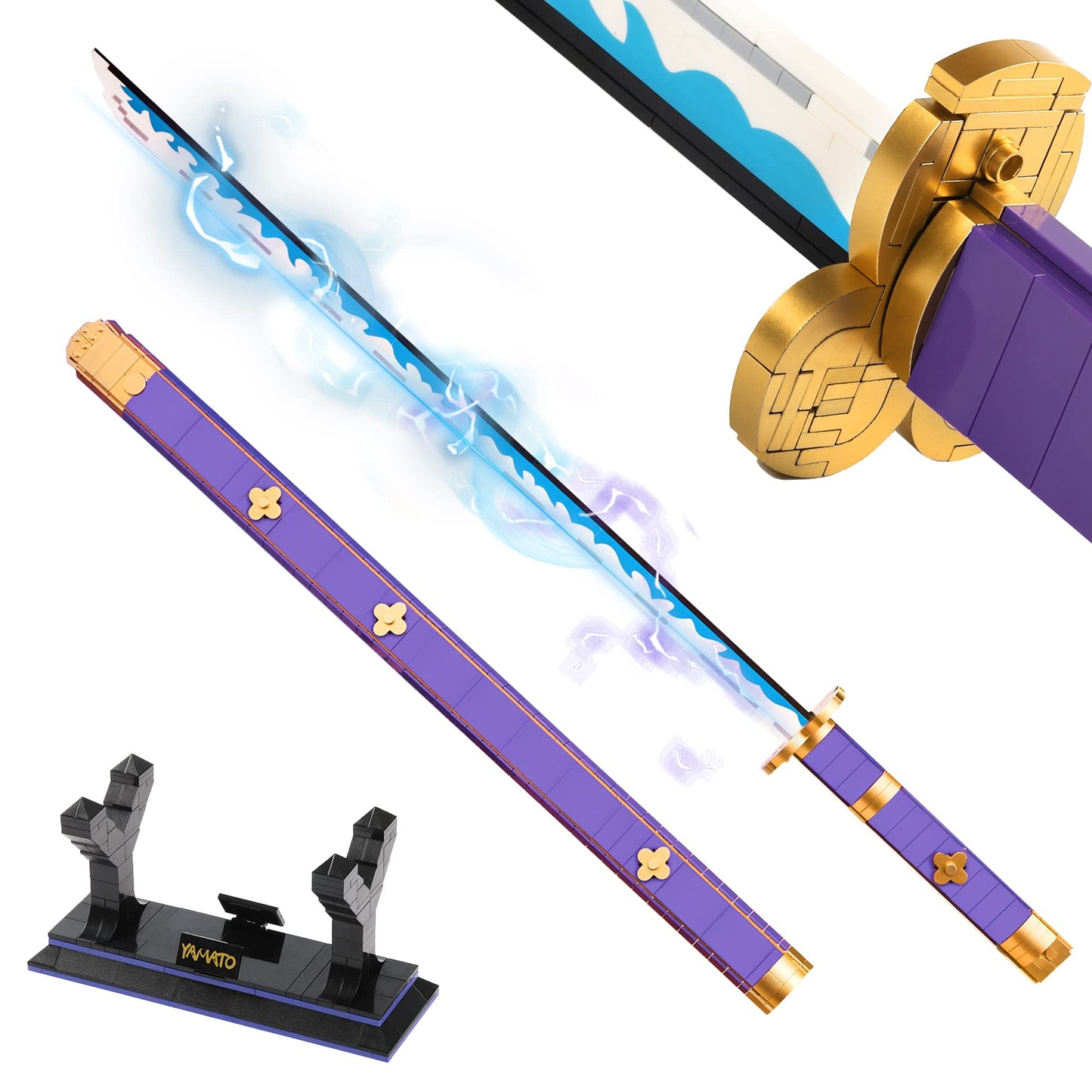 HI-REEKE Cosplay Anime Swords Building Blocks Kit One Piece Roronoa Zoro Enma Yamato Sword Model Samurai Katana 936pcs
