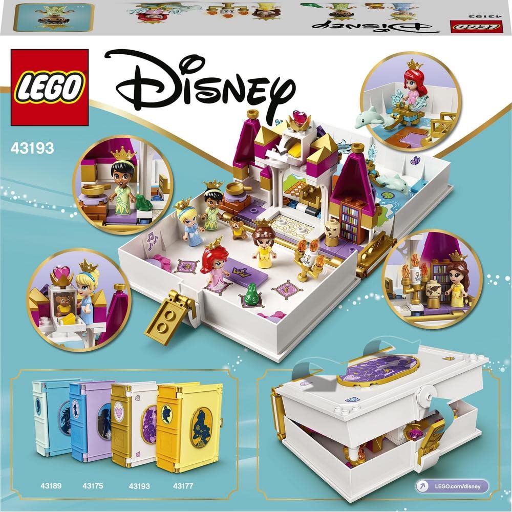 LEGO 43193 Disney Princess Ariel, Belle, Cinderella and Tiana’s Storybook Adventures Castle Toy with 4 Micro-Doll Figures