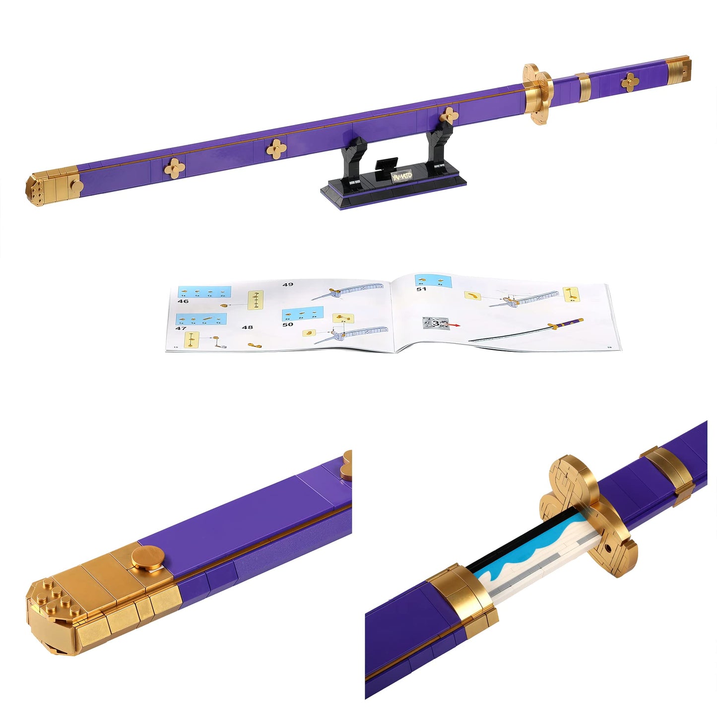 HI-REEKE Cosplay Anime Swords Building Blocks Kit One Piece Roronoa Zoro Enma Yamato Sword Model Samurai Katana 936pcs
