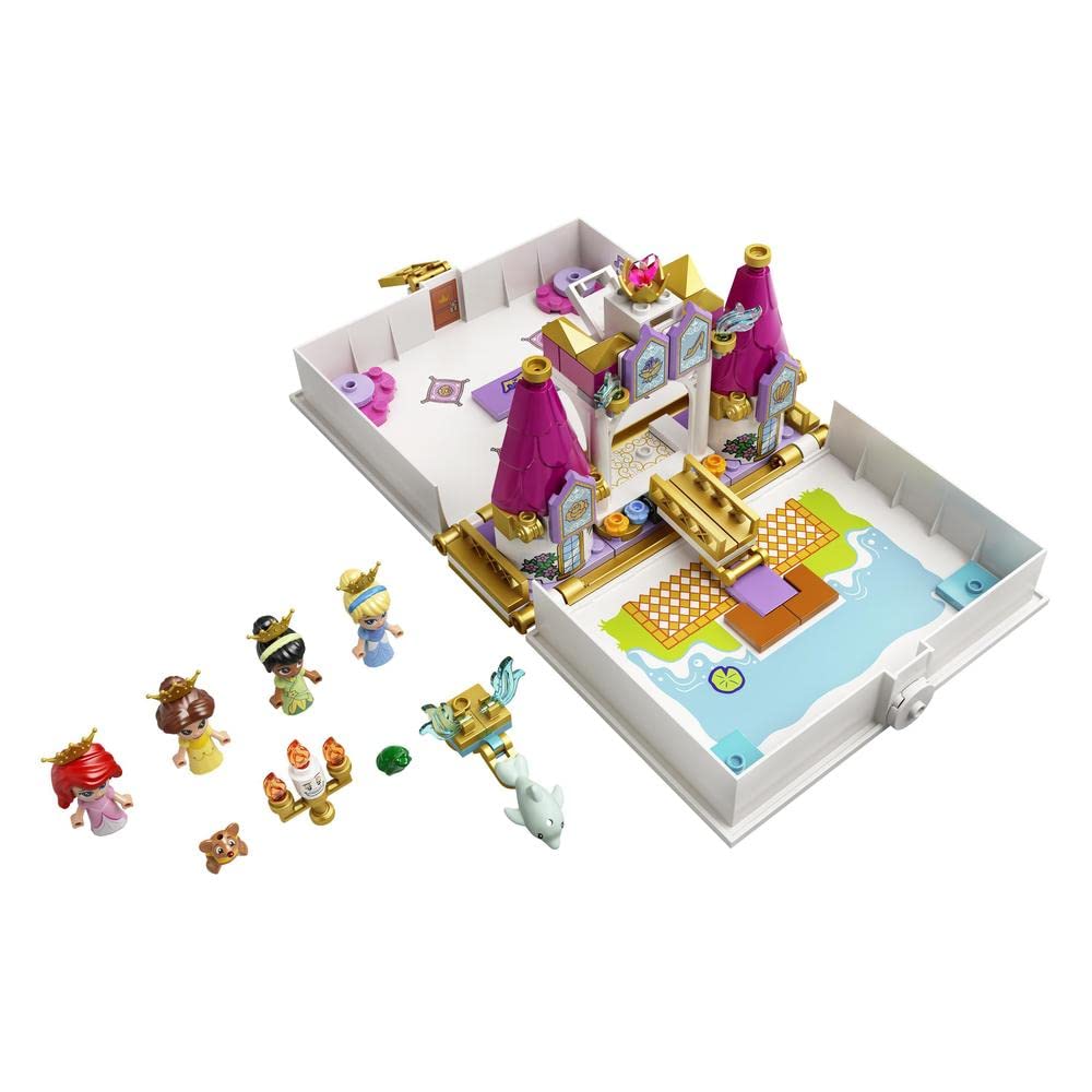 LEGO 43193 Disney Princess Ariel, Belle, Cinderella and Tiana’s Storybook Adventures Castle Toy with 4 Micro-Doll Figures
