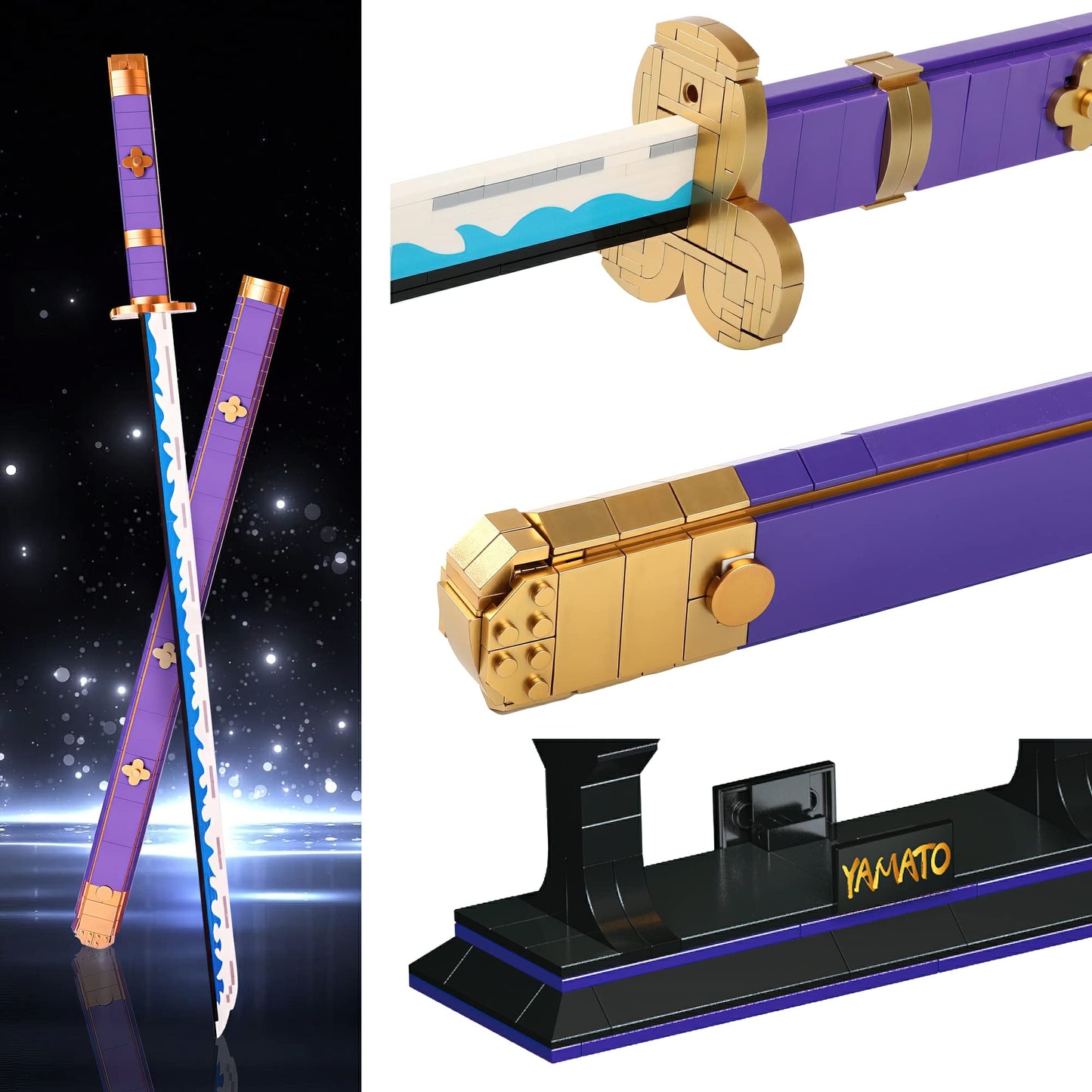 HI-REEKE Cosplay Anime Swords Building Blocks Kit One Piece Roronoa Zoro Enma Yamato Sword Model Samurai Katana 936pcs