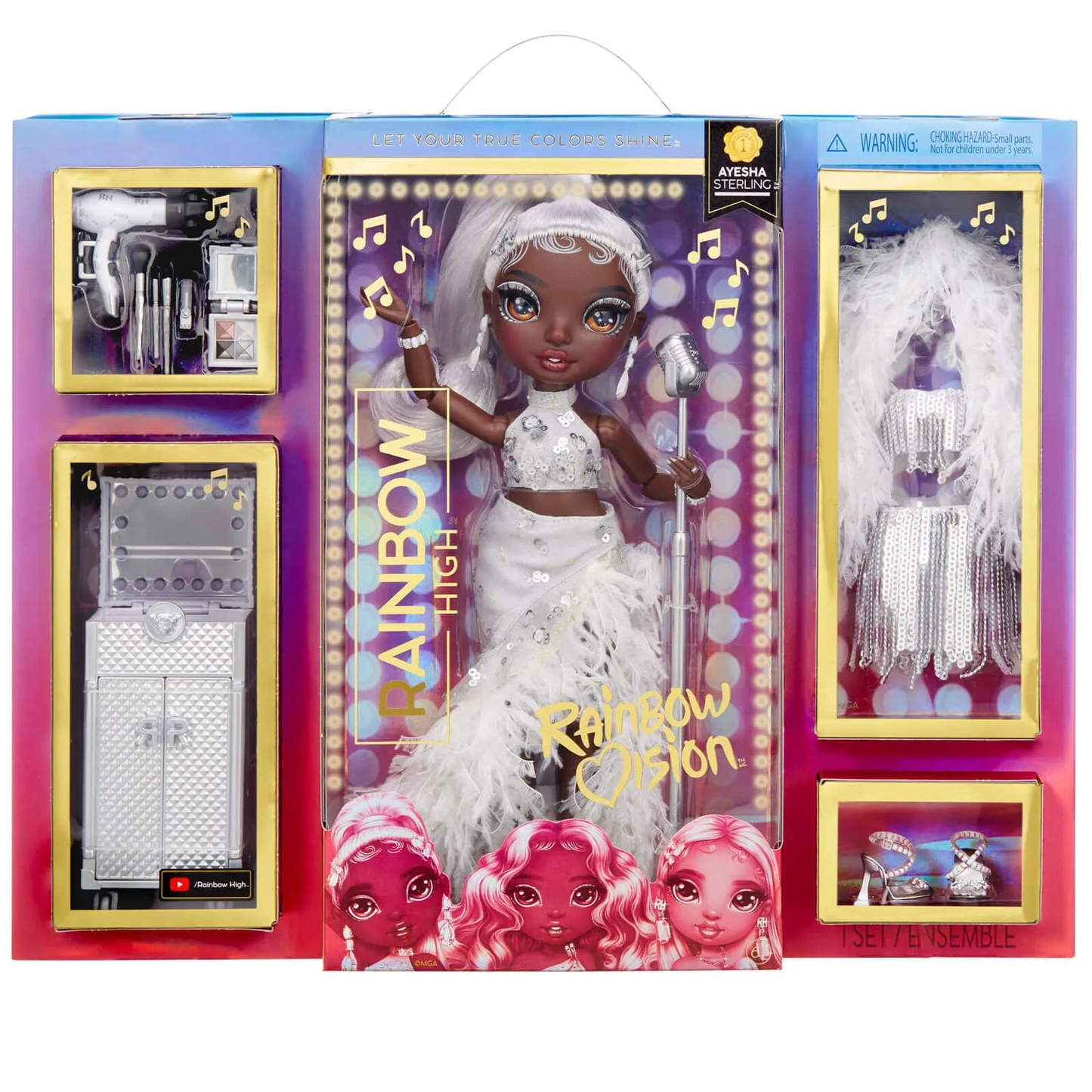 Rainbow Vision Rainbow High Rainbow Divas- Ayesha Sterling (Silver) Fashion Doll. 2 Designer Outfits to Mix & Match w/ Vanity Playset