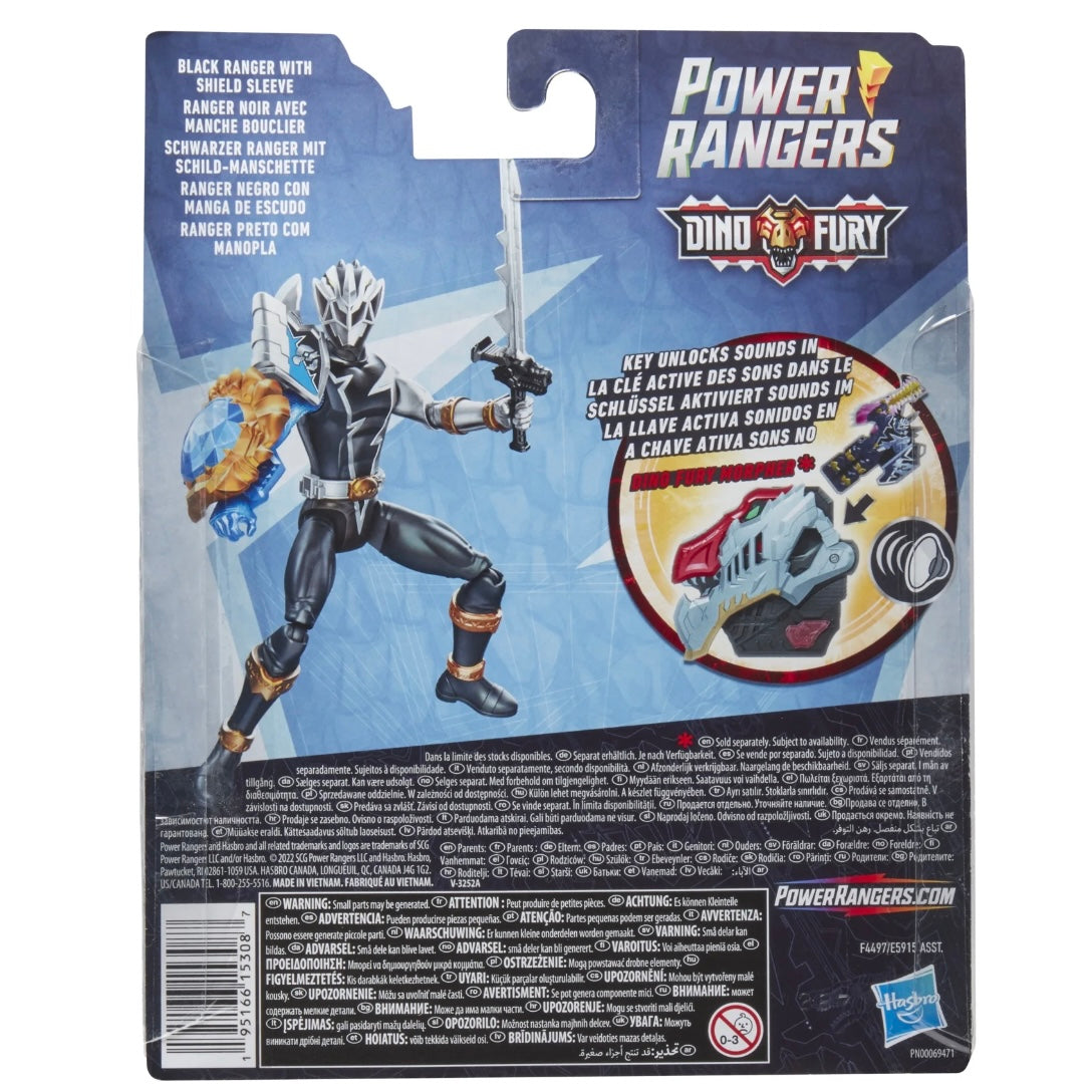 Power Rangers Dino Fury Black Ranger with Shield Sleeve Action Figure