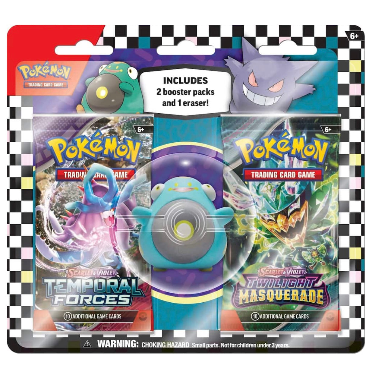 Pokémon Card TCG Back to School Eraser Blister 2-Pack - Booster Package Art May Vary,