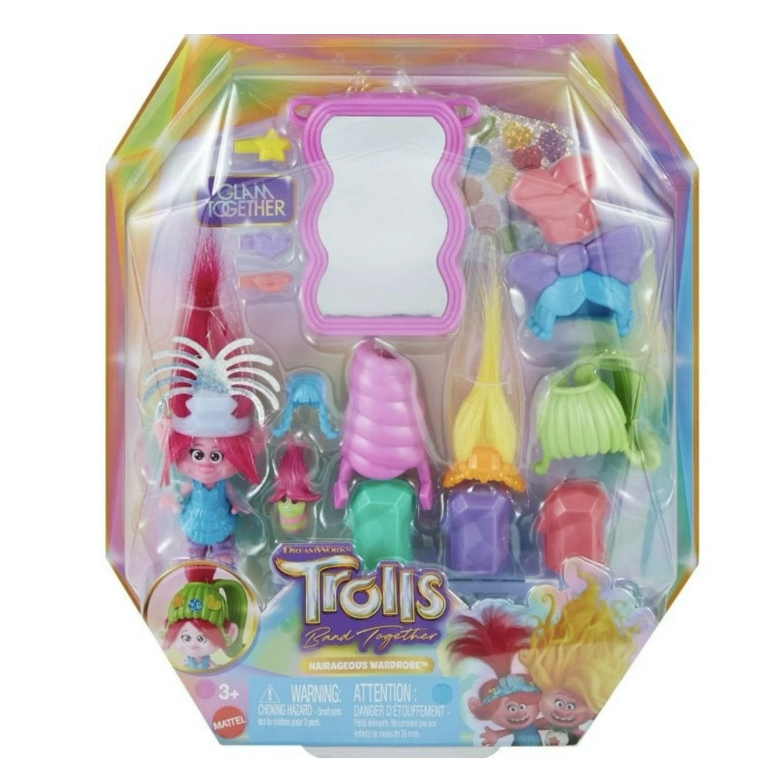 DreamWorks Trolls Band Together Hairageous Wardrobe Queen Poppy Small Doll Play Set, Accessories,