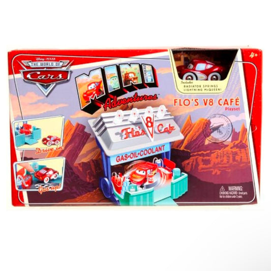 Disney Pixar Cars Mini Adventures Flo's V8 Cafe with Lightning McQueen Vehicle Playset