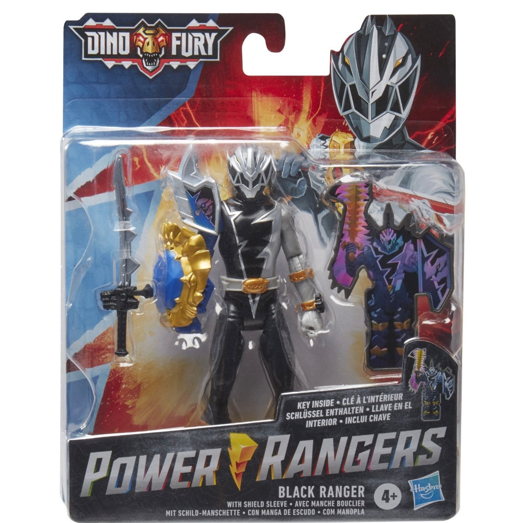 Power Rangers Dino Fury Black Ranger with Shield Sleeve Action Figure