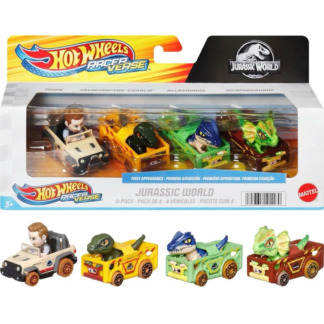 Hot Wheels RacerVerse Jurassic World Diecast Vehicles 4-Pack