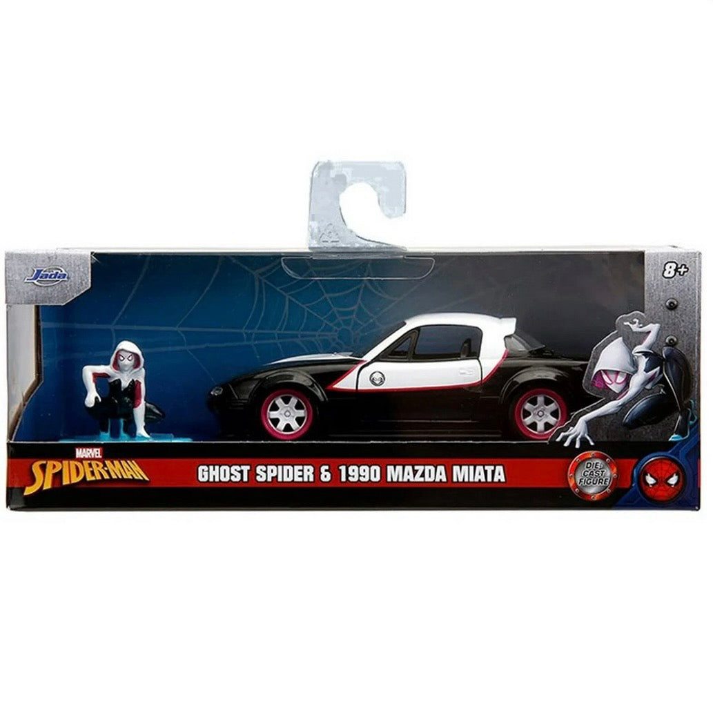 1990 Mazda Miata w/Ghost Spider Figure, Spiderman - Jada Toys 1:32 Scale Die-cast Figure