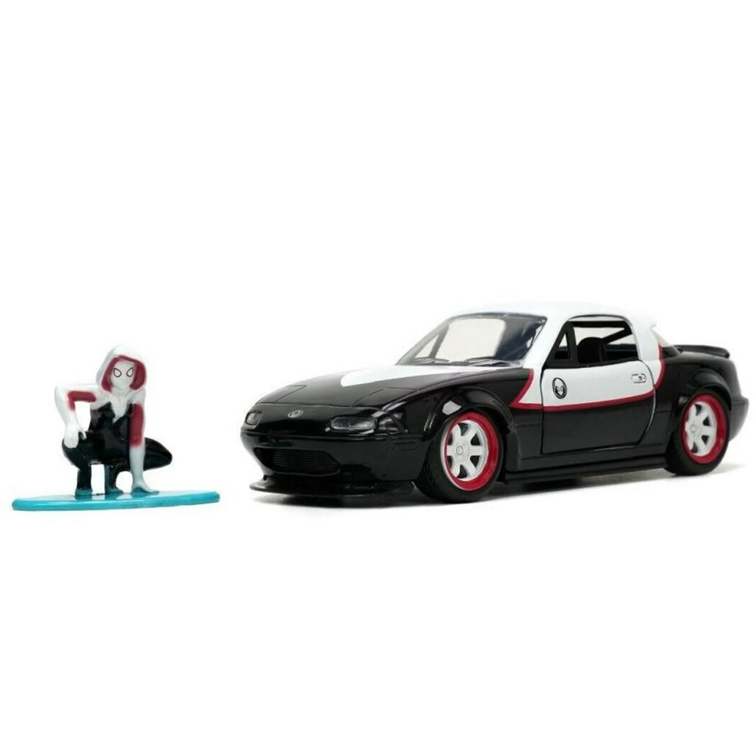 1990 Mazda Miata w/Ghost Spider Figure, Spiderman - Jada Toys 1:32 Scale Die-cast Figure