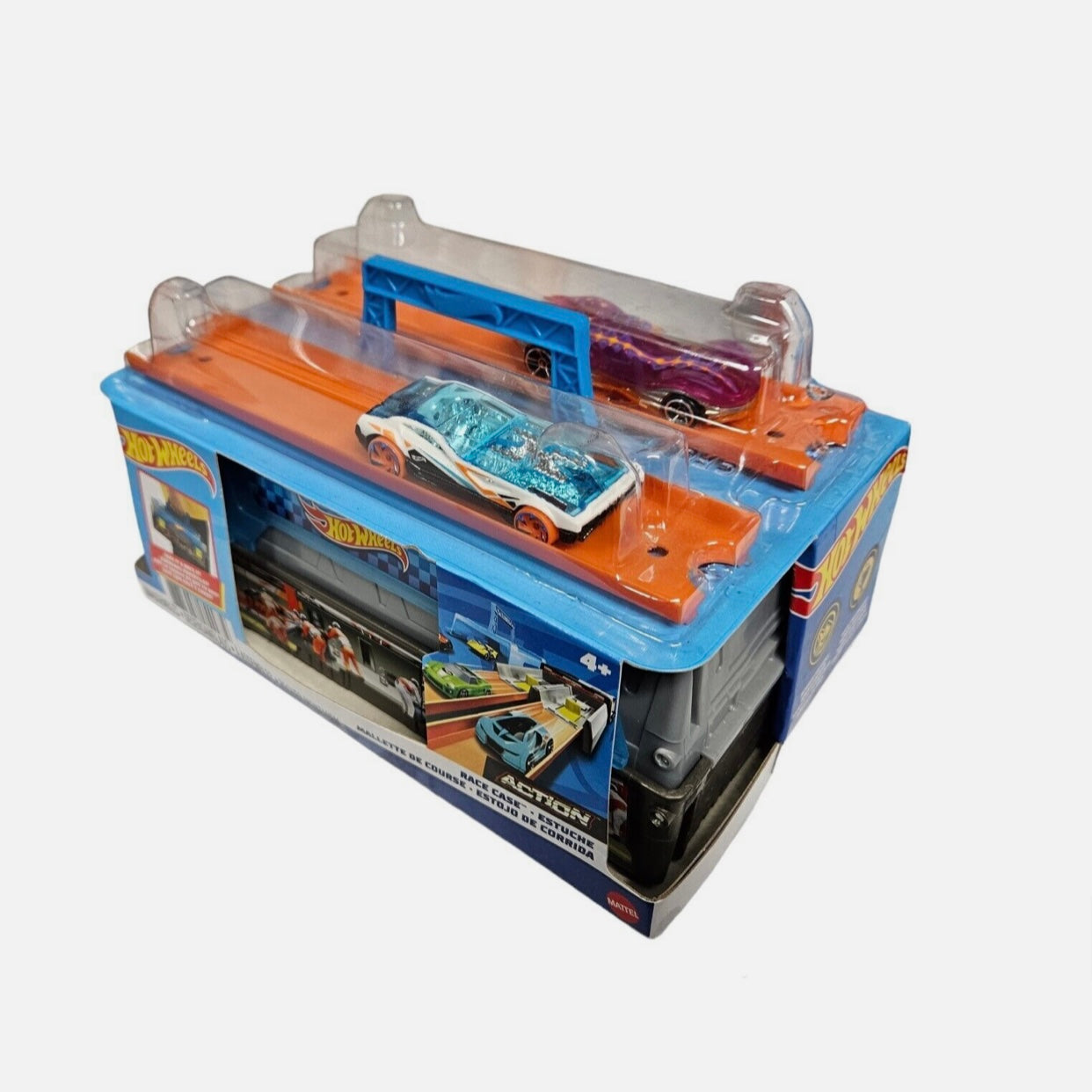 Hot Wheels Race Case Track Set With 2 Hot Wheels Cars, Dual Launcher For Side-By-Side Racing, Storage Container,