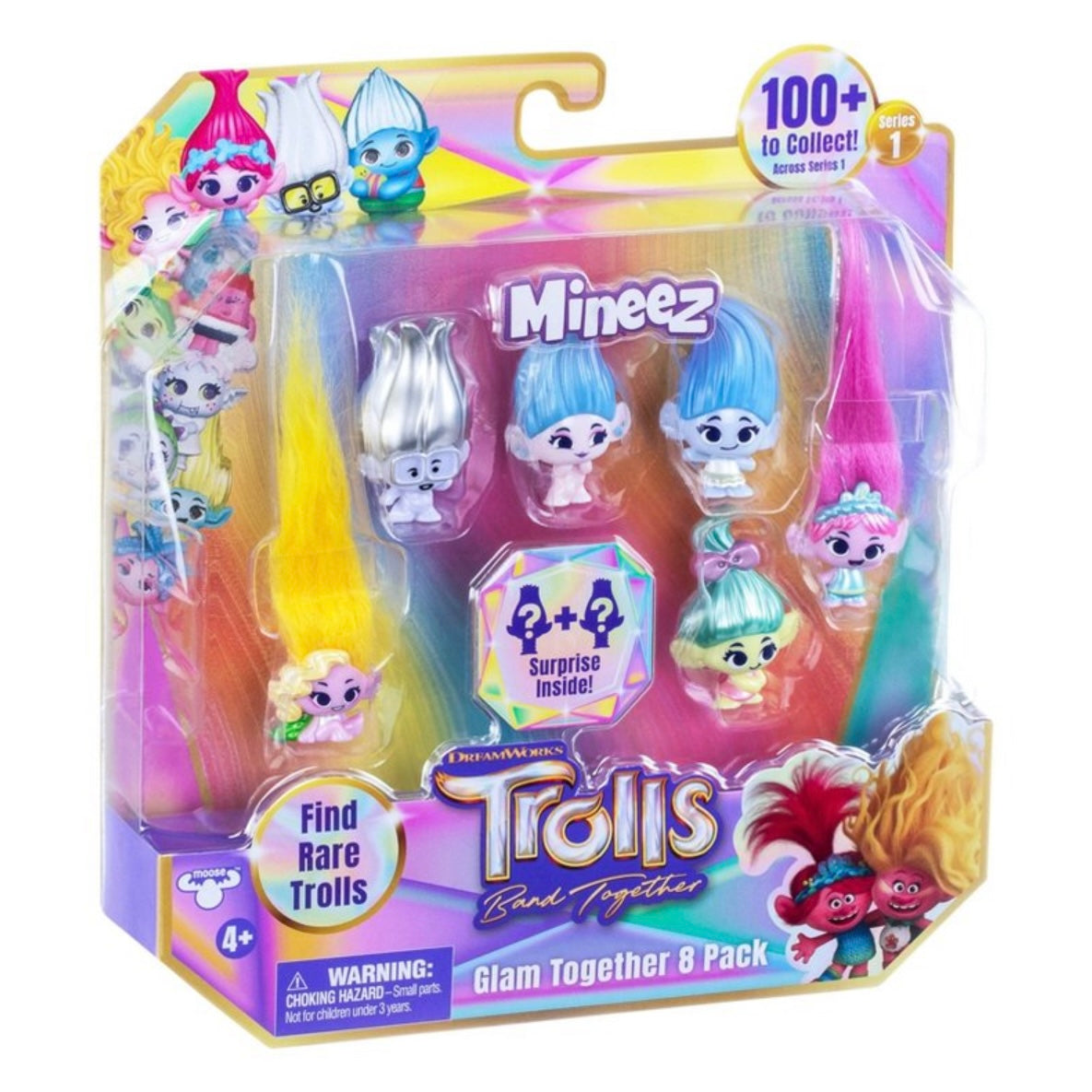 Trolls Mineez Collectible Dolls with Exclusive Finishes, Glam Together 8 Pack