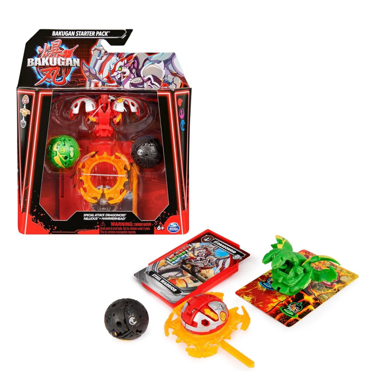 Bakugan Starter 3-Pack, Special Attack Dragonoid, Nillious, Hammerhead Customizable Spinning Action Figures and Trading Cards