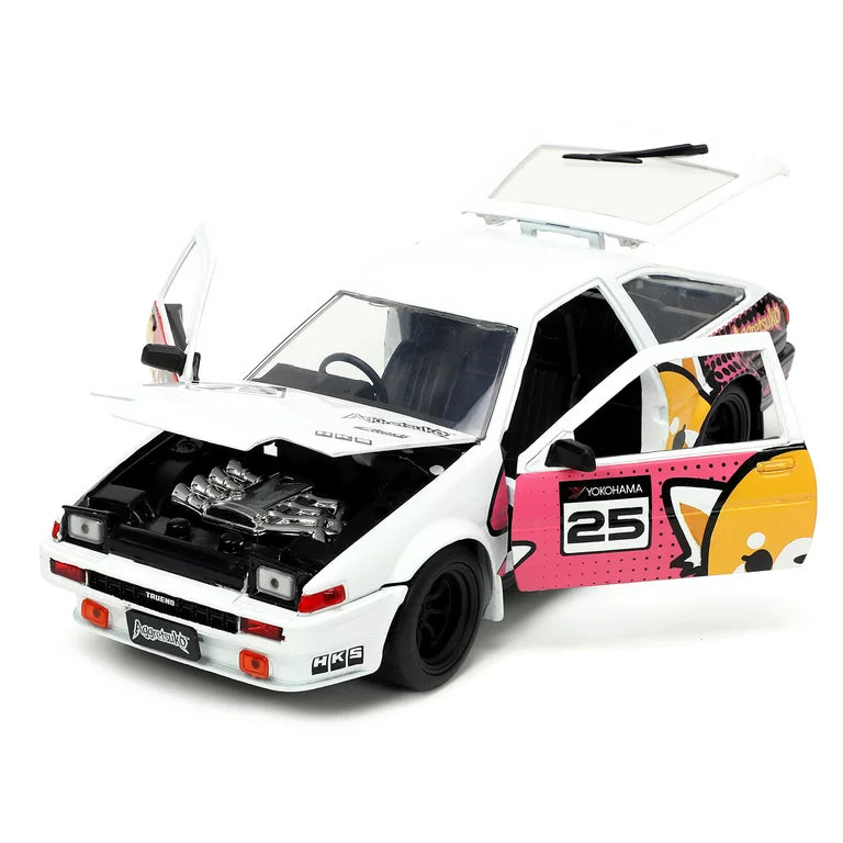 Hollywood Rides 1:24 Die-Cast 1986 Toyota Trueno (AE86) with Aggretsuko Figure,